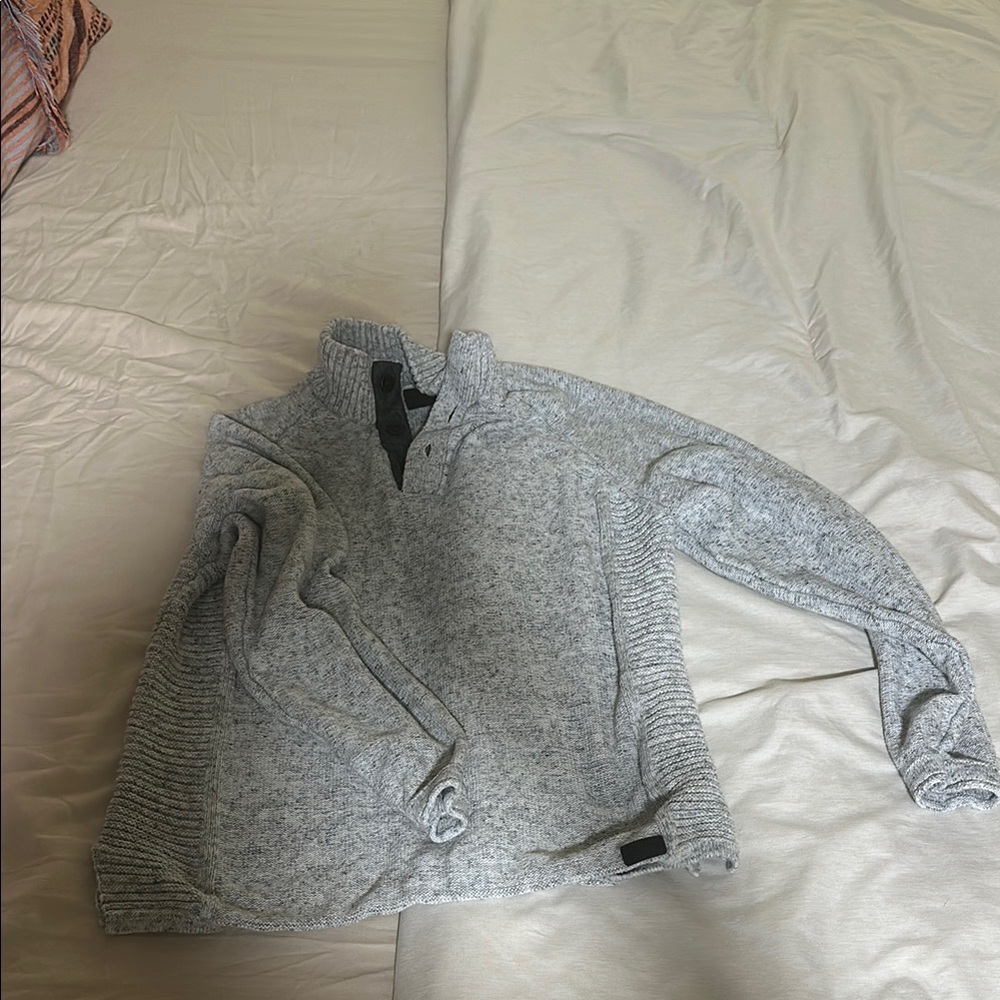 Gray Turtleneck Sweater with Ribbed Cuffs